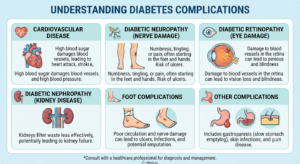 An image showing various diabetes complications